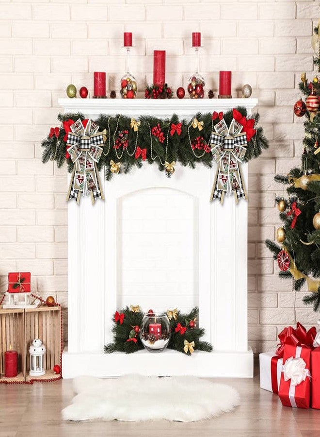 Threetols 2PCS Christmas Wreath Bows, White Black Buffalo Plaid Bows for Wreath Beige Farmhouse Bows for Front Door Winter House Bows Christmas Tree Bows for New Year Indoor Outdoor Xmas Decorations - Image 5